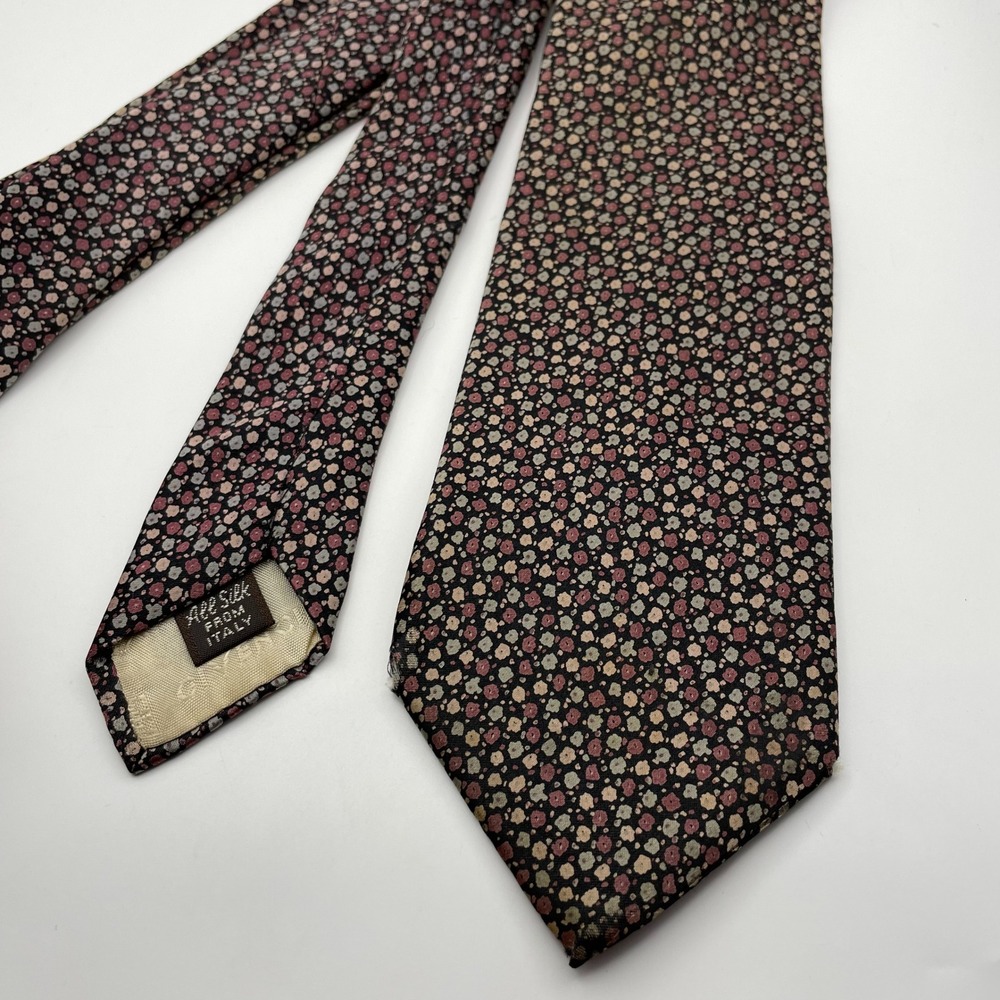 Givenchy Monsieur Mens Silk Tie Italy Vintage Micro Floral Ditsy Burgundy Black